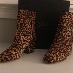 J Crew Sadie Ankle Boots Leopard Calf Hair